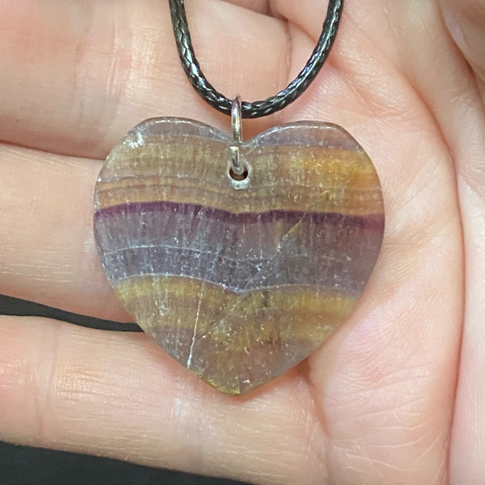 Rainbow banded / Stripe Fluorite Crystal Heart Slice Pendant